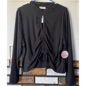 Rue21 Black Cropped Ruched Front Shirt Ribbed Knit Size 3X Plus NWT